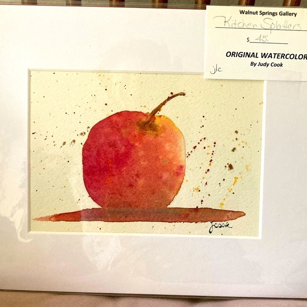 Original Watercolor painting Kitchen Splatters series Apple 8x10 matted
